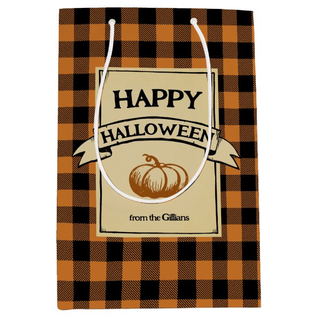 Bolsa De Regalo Mediana halloween naranja check plaid (Anverso)