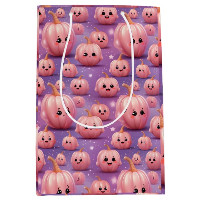 Bolsa De Regalo Mediana Halloween niños con un patrón de calabaza rosa (Anverso)
