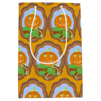 Bolsa De Regalo Mediana Halloween pumpkin smiling whimsical and spooky