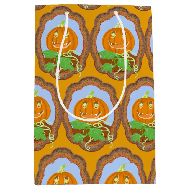 Bolsa De Regalo Mediana Halloween pumpkin smiling whimsical and spooky (Anverso)