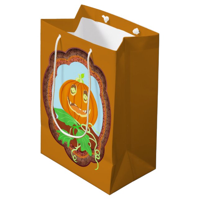 Bolsa De Regalo Mediana Halloween pumpkin smiling whimsical and spooky (Angulo Anverso)