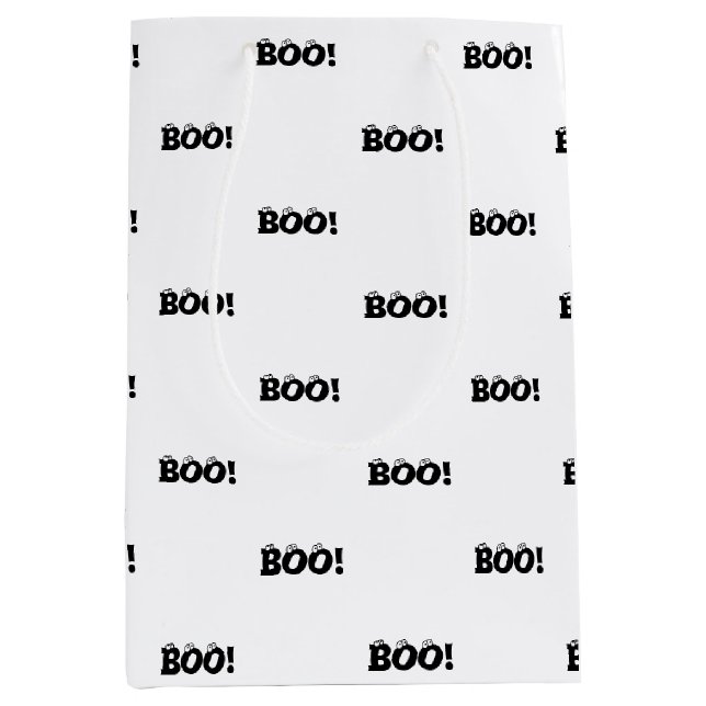 Bolsa De Regalo Mediana Halloween Scary Boo! eyeballs blanco negro patrón (Anverso)