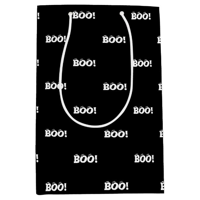 Bolsa De Regalo Mediana Halloween Scary Boo! eyeballs blanco negro patrón (Anverso)