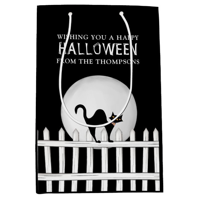 Bolsa De Regalo Mediana Halloween Spooky Scary Spooky Black Cat (Anverso)