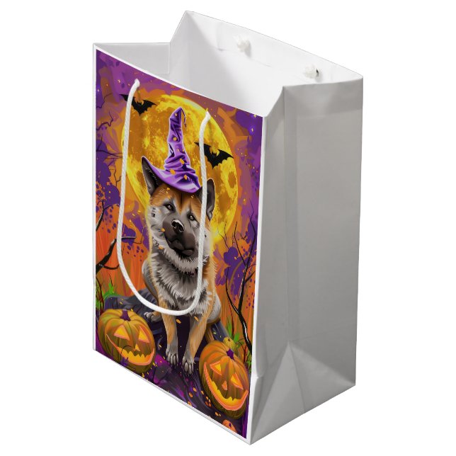 Bolsa De Regalo Mediana Halloween y bruja espeluznante de Akita (Angulo Anverso)