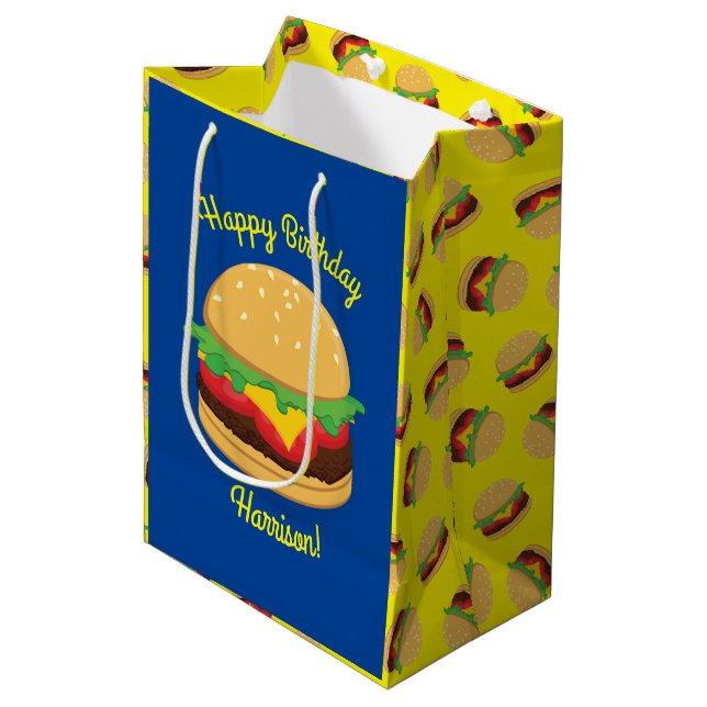 Bolsa De Regalo Mediana Hamburger Birthday Party Burger (Angulo Anverso)