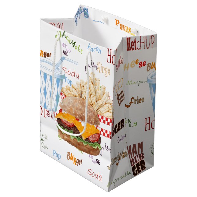 Bolsa De Regalo Mediana Hamburguesa Fries Fast Food BBQ Diner (Angulo Anverso)