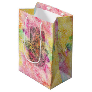 Bolsa De Regalo Mediana HAMSA Mano del símbolo Fátima amuleto Henna flor
