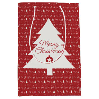 Bolsa De Regalo Mediana Hand-Drawn Festive Red & White Christmas