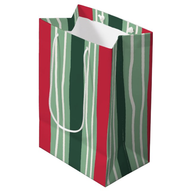 Bolsa De Regalo Mediana Hand Drawn Red and Green Striped Holiday (Angulo Anverso)