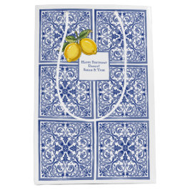 Bolsa De Regalo Mediana Hand-painted Italian Tiles Amalfi Blue & Lemons 