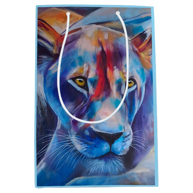 Bolsa De Regalo Mediana Hand Painted Wild Cat Portrait (Anverso)