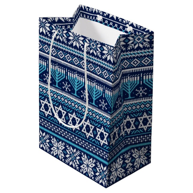 Bolsa De Regalo Mediana Hanukkah Fair Isle Faux Knit Sweater (Angulo reverso)