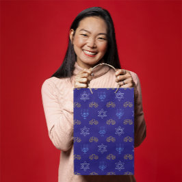 Bolsa De Regalo Mediana Hanukkah Gold Dreidel Star de David Menorah Blue