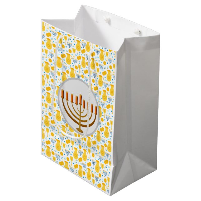 Bolsa De Regalo Mediana Hanukkah Menorah En Amarillo (Angulo Anverso)