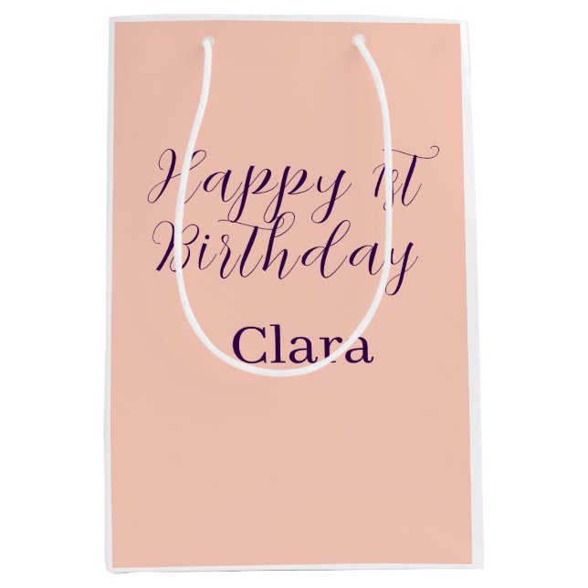 Bolsa De Regalo Mediana Happy 1st birthday orange purple boho retro name  (Anverso)