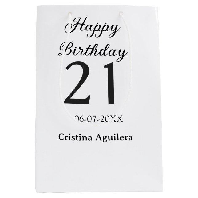 Bolsa De Regalo Mediana Happy 21st birthday bold letter simple name minima (Anverso)