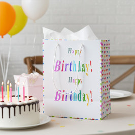 Bolsa De Regalo Mediana Happy Birthday and Flirty Hearts Pastel Colors