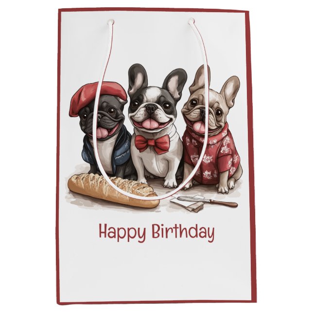 Bolsa De Regalo Mediana Happy Birthday Bonjour French Bulldogs (Anverso)