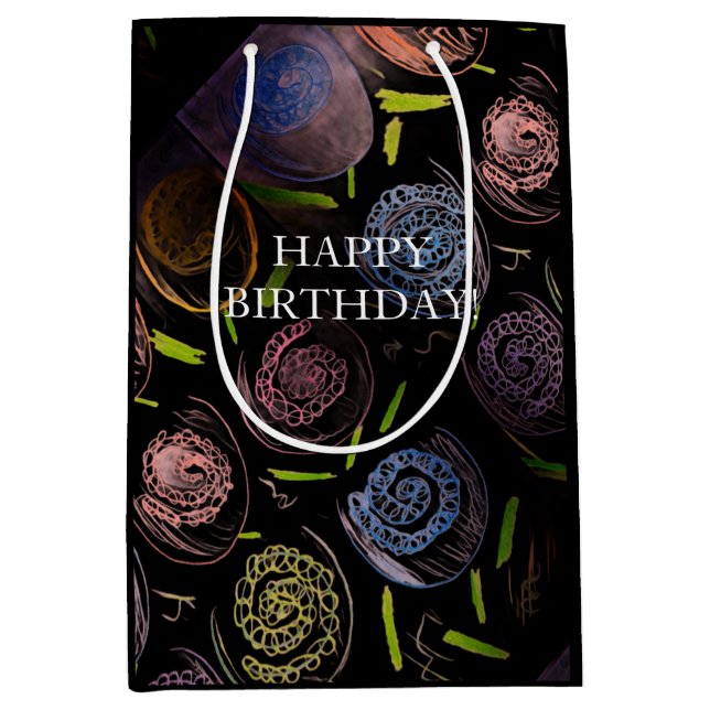 Bolsa De Regalo Mediana HAPPY BIRTHDAY COLORFUL flowwers (Anverso)