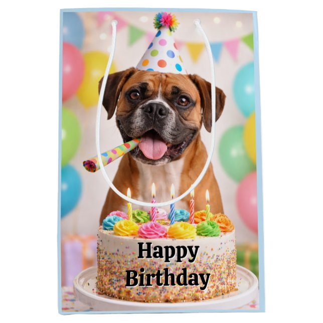 Bolsa De Regalo Mediana Happy Birthday Cute Boxer Dog  (Anverso)