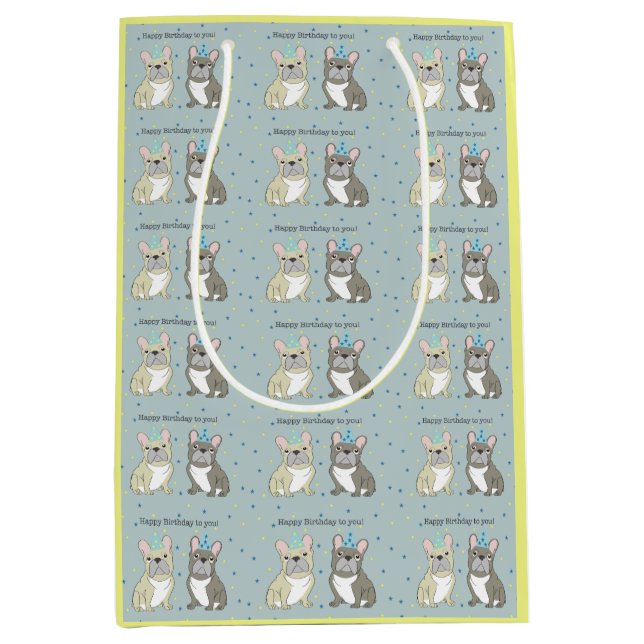 Bolsa De Regalo Mediana Happy birthday French, bulldog (Anverso)
