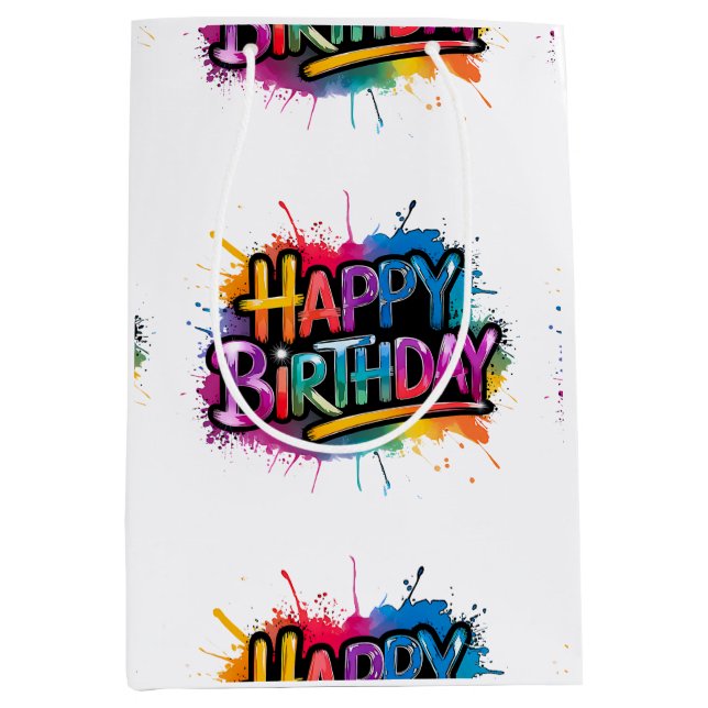 Bolsa De Regalo Mediana Happy Birthday Gift Bag Design (Anverso)