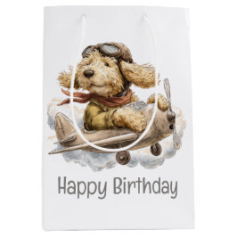 Bolsa De Regalo Mediana Happy Birthday Goldendoodle Dog Pilot Airplane