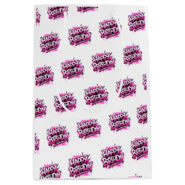 Bolsa De Regalo Mediana Happy Birthday Graffiti Pink & White Bag
