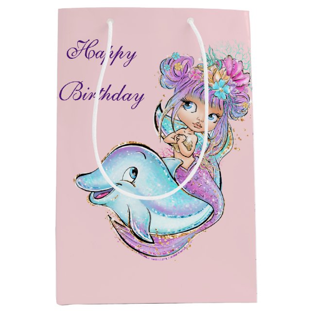 Bolsa De Regalo Mediana Happy Birthday Mermaid (Anverso)
