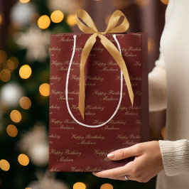 Bolsa De Regalo Mediana Happy Birthday Script Name Burgundy Gold