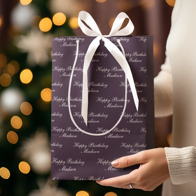 Bolsa De Regalo Mediana Happy Birthday Script Name Plum (Subido por el creador)