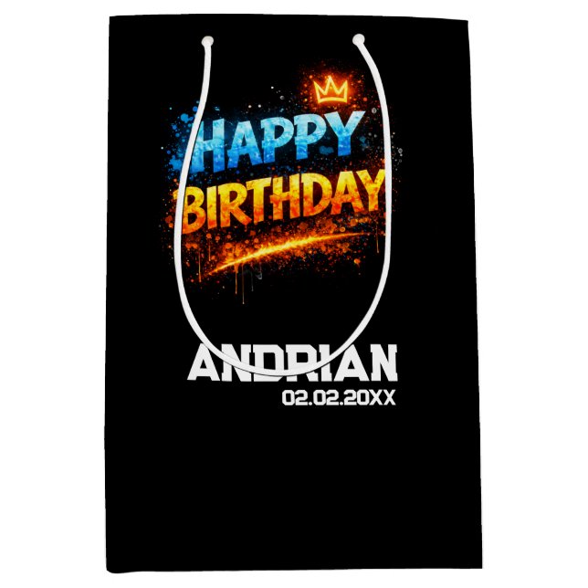 Bolsa De Regalo Mediana Happy Birthday Splash Design (Custom) (Anverso)