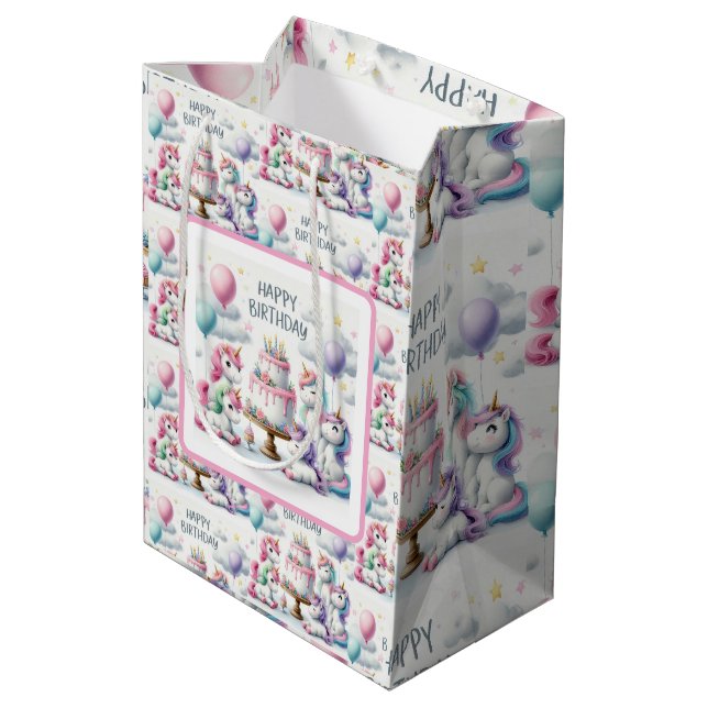Bolsa De Regalo Mediana Happy Birthday Unicorn Themed (Angulo reverso)