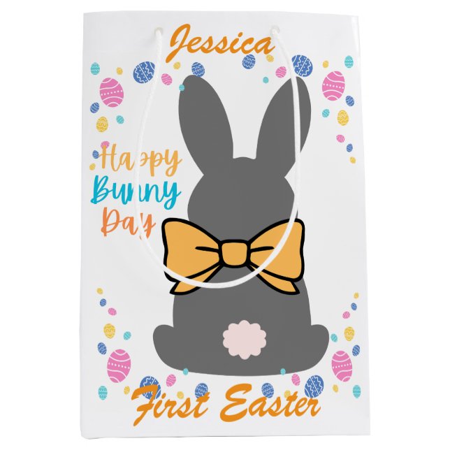 Bolsa De Regalo Mediana Happy bunny day personalized first easter (Anverso)