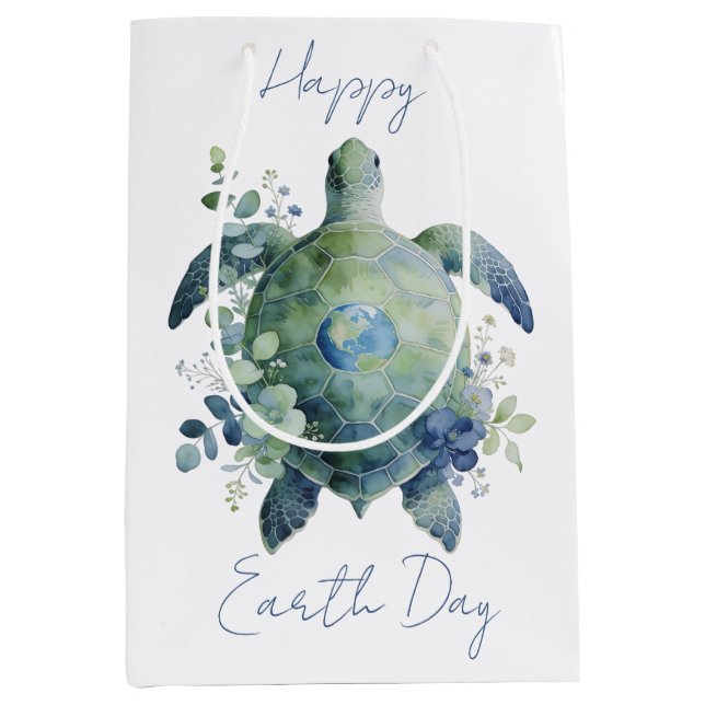 Bolsa De Regalo Mediana Happy Earth Day Turtle Design (Anverso)