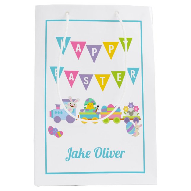 Bolsa De Regalo Mediana Happy Easter Bunny Train Blue Medium (Anverso)