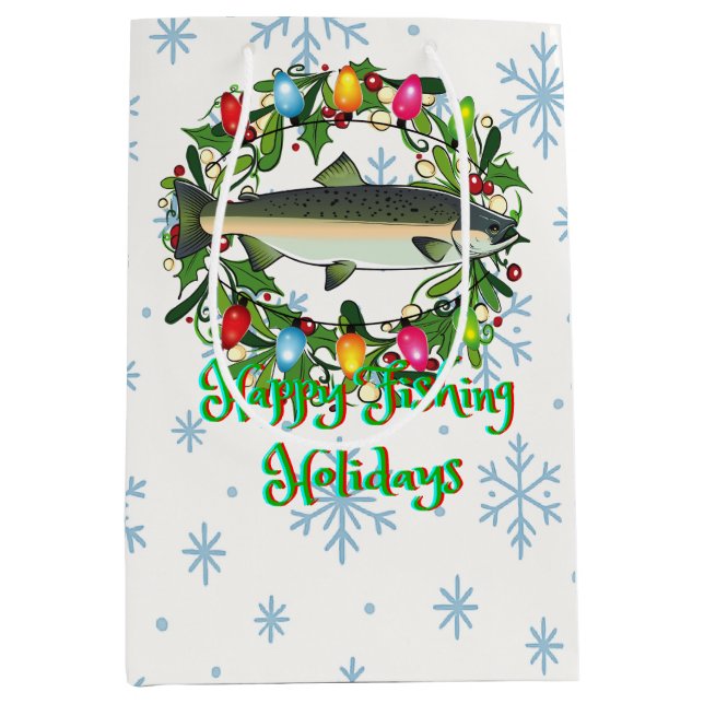 Bolsa De Regalo Mediana Happy Fishing Holidays Funny Fish Wreath (Anverso)
