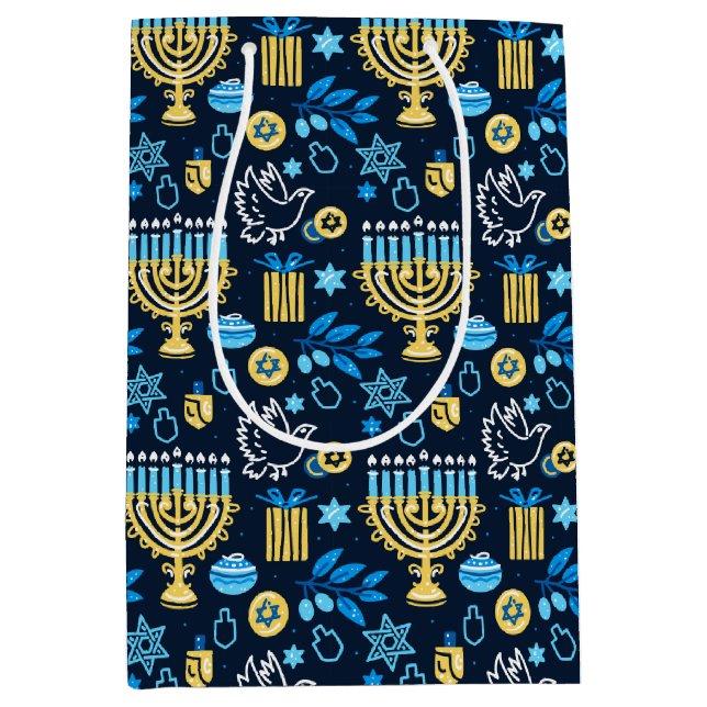 Bolsa De Regalo Mediana Happy Hanukkah Gift Bag (Anverso)