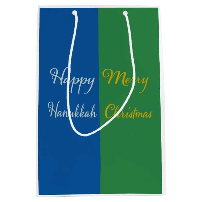 Bolsa De Regalo Mediana Happy Hanukkah Merry Christmas Dual Holiday  (Anverso)
