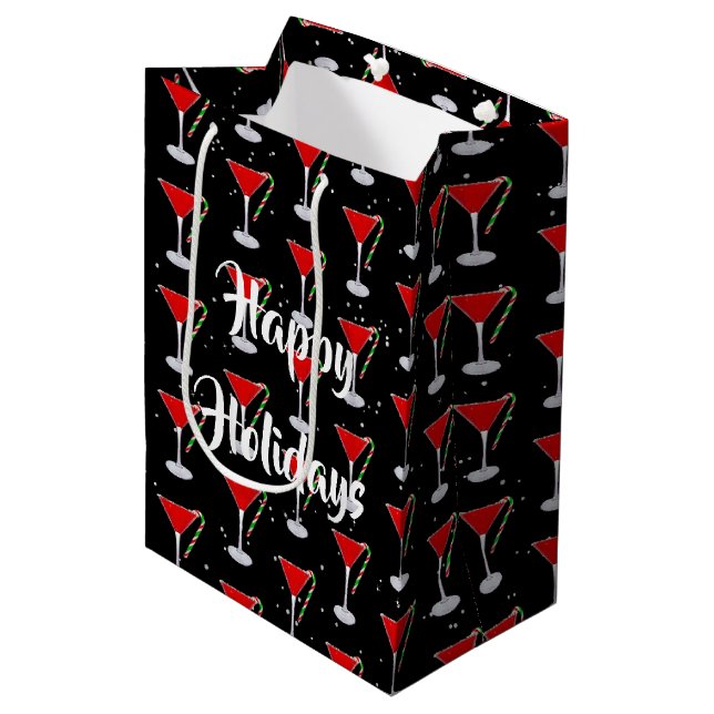 Bolsa De Regalo Mediana Happy Holidays Candy Cane Martini  (Angulo Anverso)