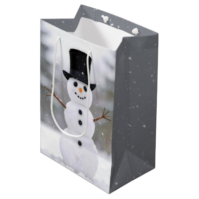 Bolsa De Regalo Mediana Happy Holidays Snowman Wearing a Top Hat (Angulo Anverso)