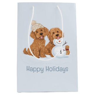 Bolsa De Regalo Mediana Happy Holidays Winter Goldendoodle Dog Snowman
