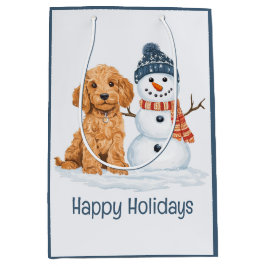 Bolsa De Regalo Mediana Happy Holidays Winter Goldendoodle Dog Snowman