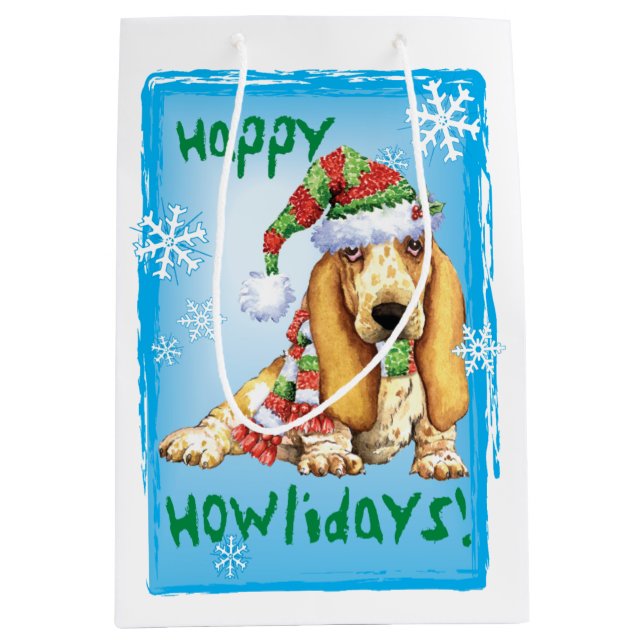 Bolsa De Regalo Mediana Happy Howlidays Basset (Anverso)