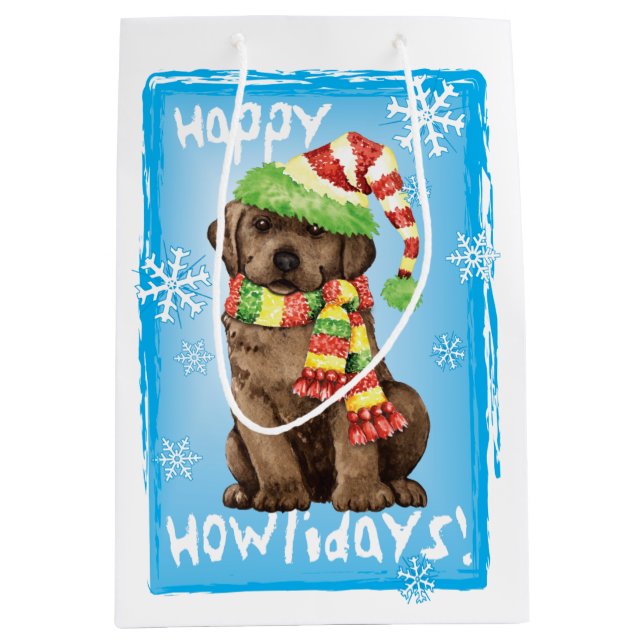 Bolsa De Regalo Mediana Happy Howlidays Chocolate Lab (Anverso)