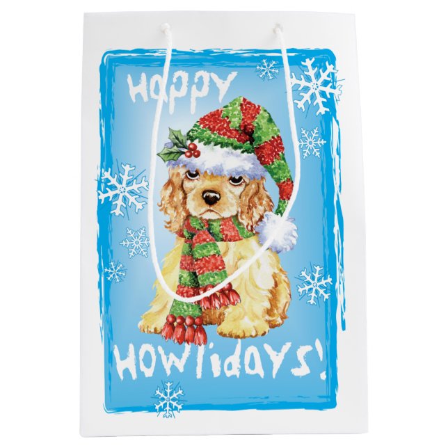 Bolsa De Regalo Mediana Happy Howlidays Cocker Spaniel (Anverso)