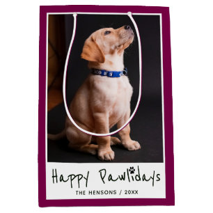 Bolsa De Regalo Mediana Happy Pawlidays Funny Pun Mascota Photo