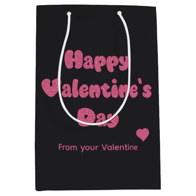 Bolsa De Regalo Mediana Happy Valentine's Day Glitter (Anverso)