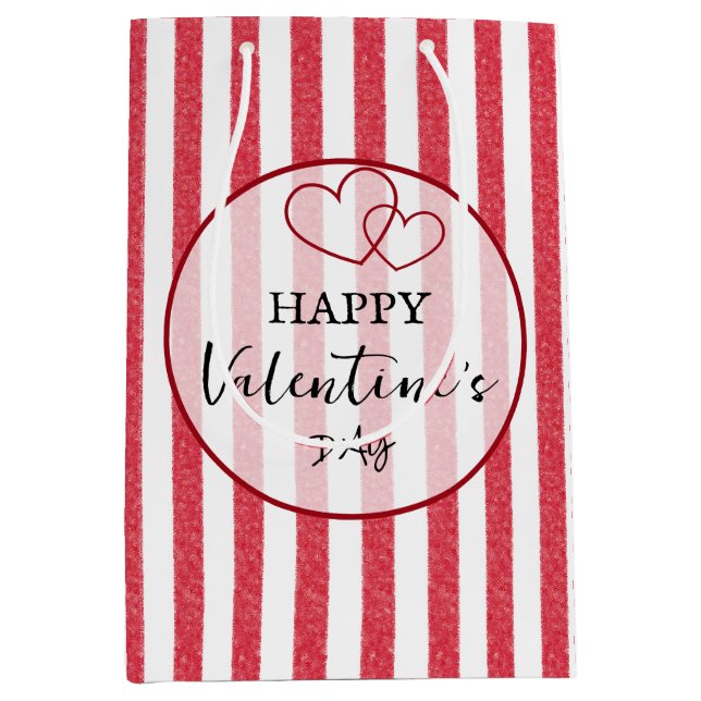 Bolsa De Regalo Mediana Happy Valentine's Day Heart Stripes Gift Bag (Anverso)